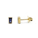 Pair of 14kt yellow gold stud earrings with baguette-cut blue sapphires, front and side view