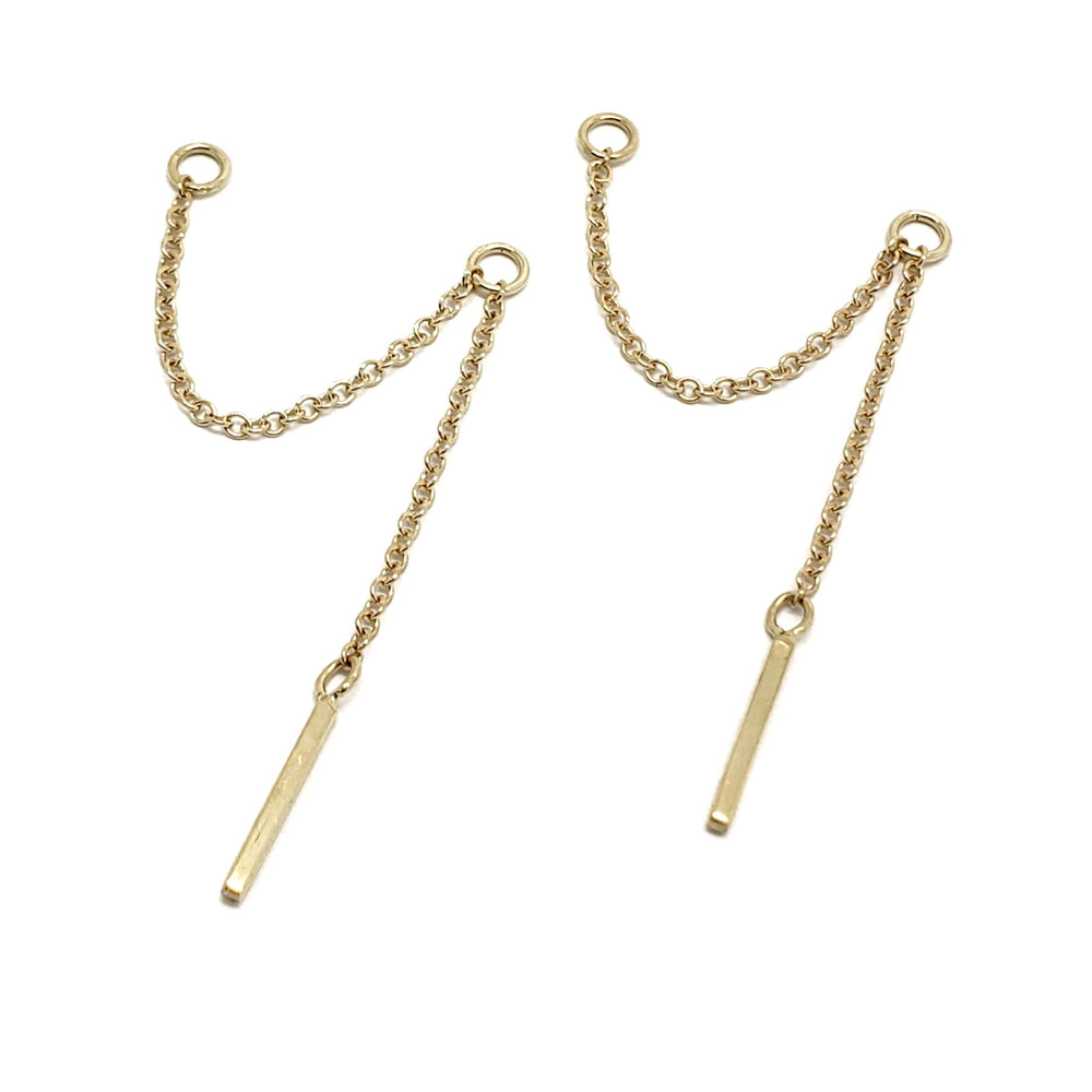 Pair of 14kt yellow gold chain stud earring jackets with bar dangles