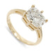 14kt yellow gold engagement ring with an elongated cushion cut lab diamond in a prong setting