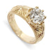 14kt yellow gold engagement ring with hand engraving and old European cut lab-grown diamond