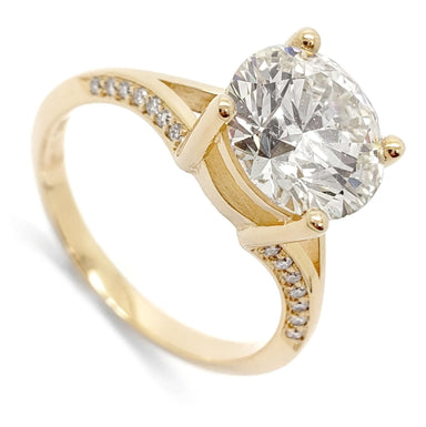 14kt yellow gold engagement ring with large round lab diamond and pave-set accents