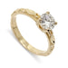 14kt yellow gold engagement ring with round lab diamond and raised leaf details