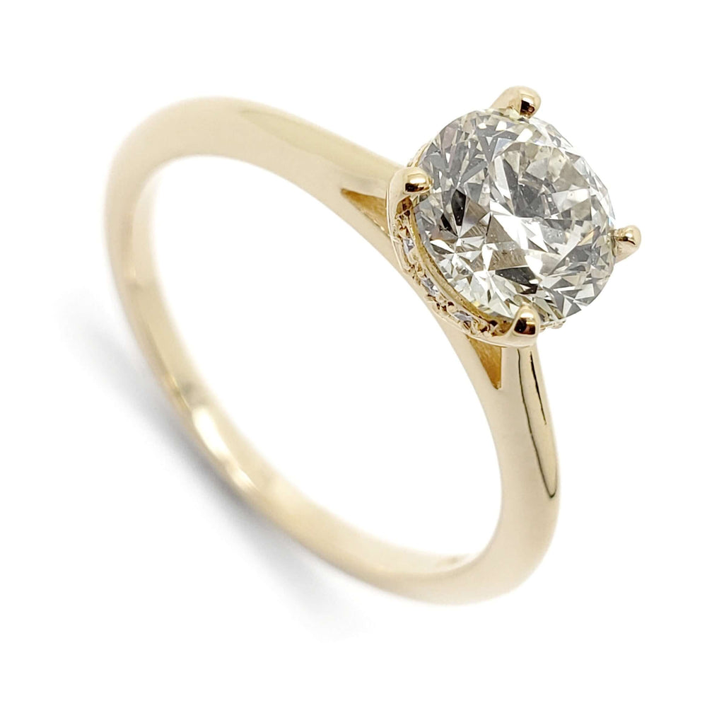 14kt yellow gold engagement ring with round lab grown diamond and hidden halo