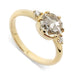 14kt yellow gold engagement ring with round rose cut lab diamond and two side diamonds