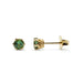 Green tourmaline stud earrings in 14kt yellow gold crown settings, front and side view