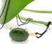 Side view of 14kt yellow gold jade pendant with green leaf and dark chain