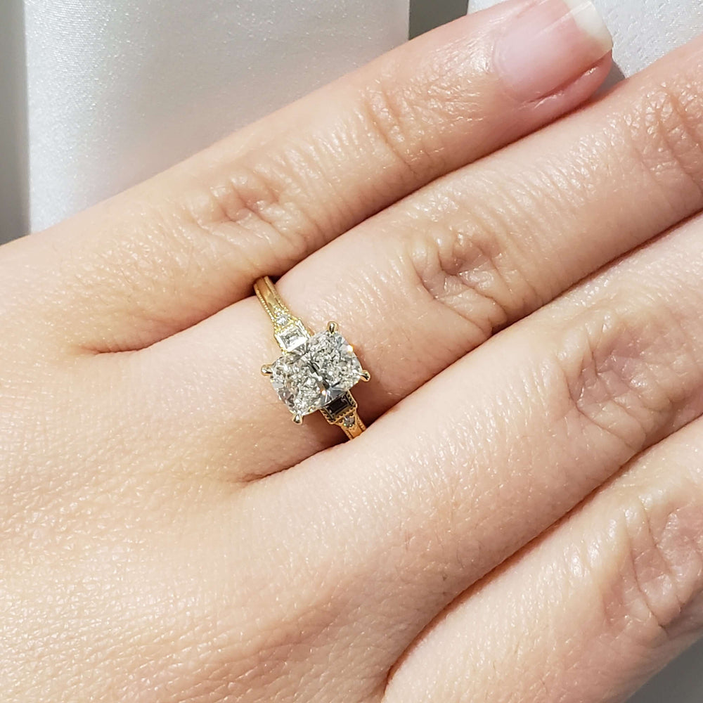 14kt yellow gold lab diamond engagement ring by Era Design shown on hand