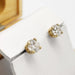 14kt yellow gold lab diamond stud earrings displayed on a white earring holder