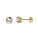 Round brilliant lab diamond stud earrings in 14kt yellow gold, side and front views