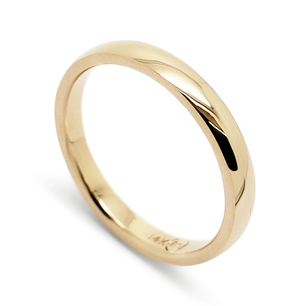 14kt yellow gold low dome wedding ring with high polished finish