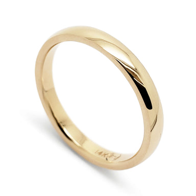 14kt yellow gold low dome wedding ring with high polished finish