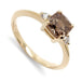 14kt yellow gold ring with cushion-cut champagne diamond and two white side diamonds