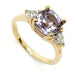 14kt yellow gold ring with cushion cut lavender sapphire and two trillion lab diamonds