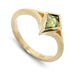 14kt yellow gold ring with kite-shaped green-yellow Australian sapphire in bezel setting