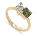 14kt yellow gold ring with marquise Canadian diamond and princess cut teal Australian sapphire