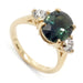 14kt yellow gold ring with oval bi-colour Australian sapphire and two round lab diamonds