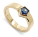 14kt yellow gold ring with pentagon-cut blue Montana sapphire bezel set