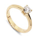 14kt yellow gold solitaire engagement ring with round Canadian diamond, angled view