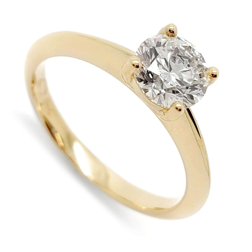 14kt yellow gold solitaire ring with round lab-grown diamond in four-claw setting