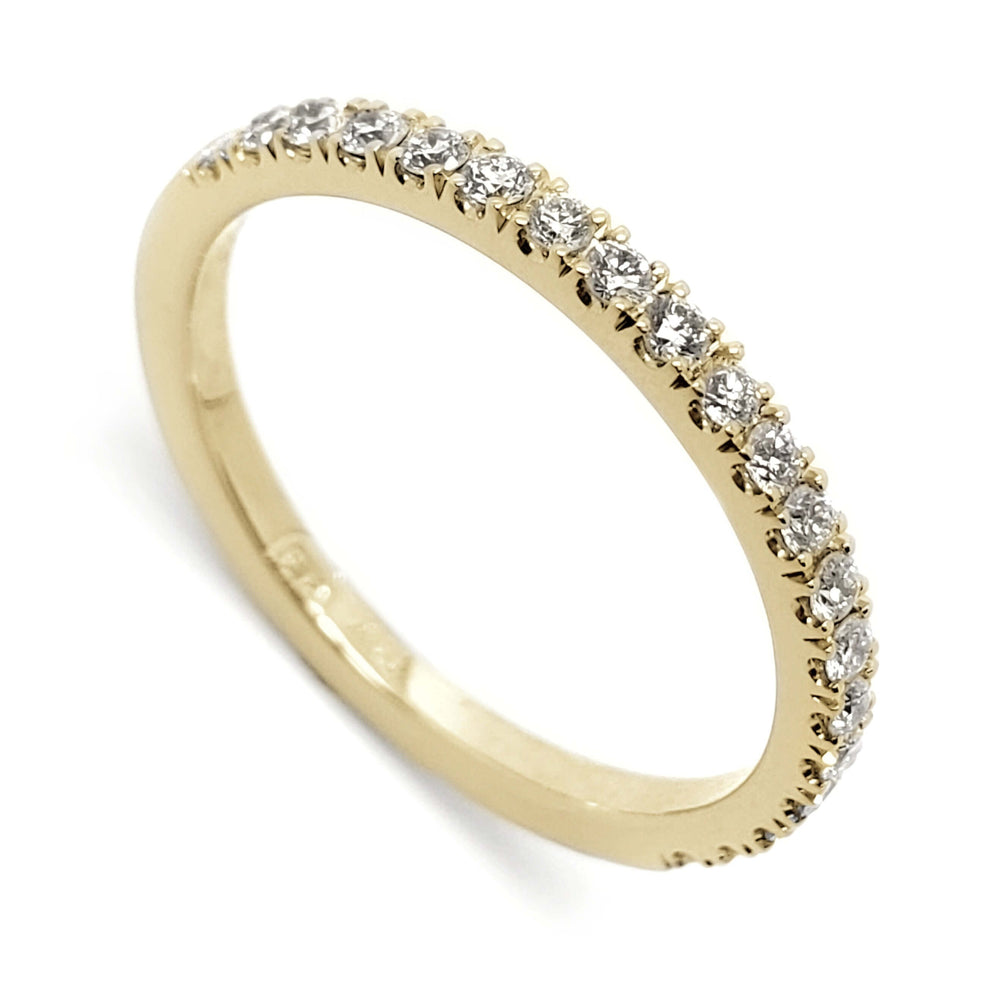 14kt yellow gold wedding ring with French pave-set lab-grown diamonds