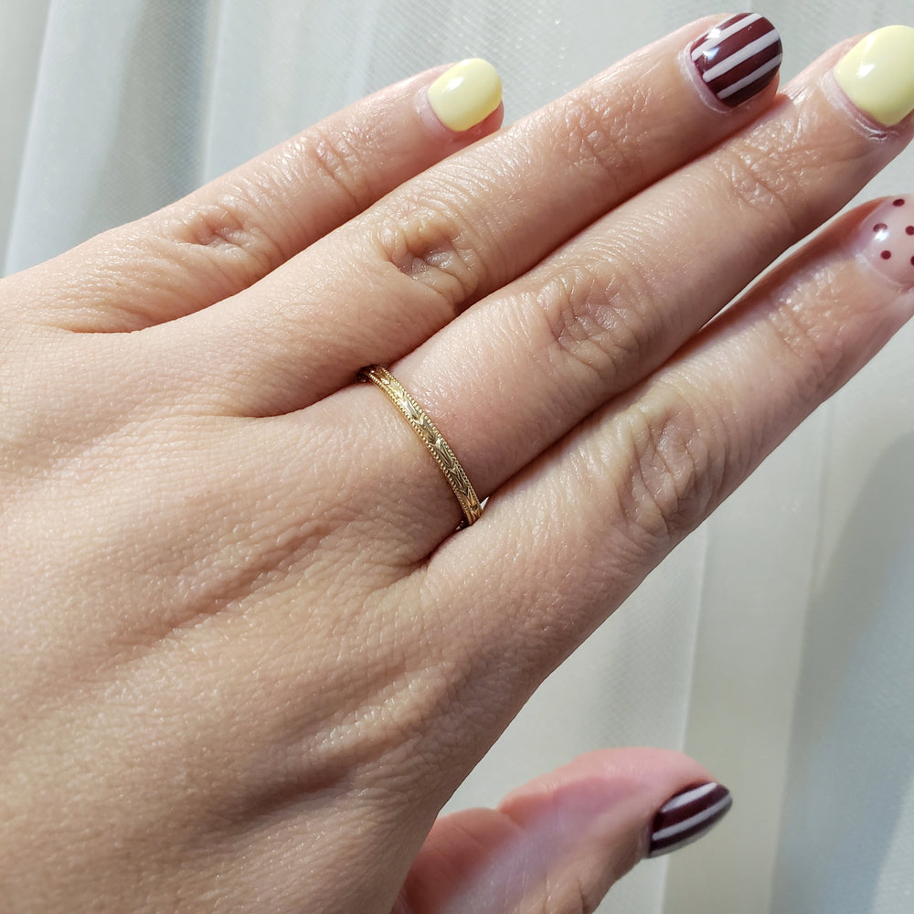 Yellow Gold Engraved Wedding Ring | Era Design Vancouver Canada
