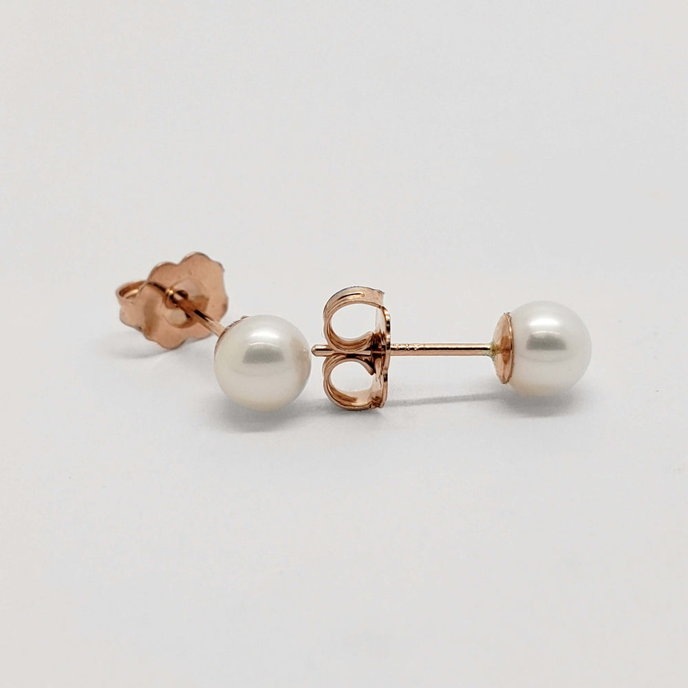 5mm freshwater pearl stud earrings with rose gold posts and butterfly backs