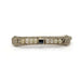 Front view of antique 10kt white gold pin with round pearls and square blue sapphire