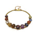 Antique 14kt yellow gold bracelet with eleven multicoloured oval gemstones in coronet settings