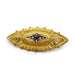 Antique 9k yellow gold mourning pin with seed pearls and blue stone, ornate details