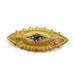 Antique 9k yellow gold mourning pin with seed pearls and a synthetic blue stone