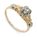 Antique floral diamond ring with 14kt yellow gold band and 18kt white gold setting, close-up