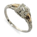 Antique ring with old European cut diamond in 14kt white and yellow gold, geometric illusion setting