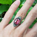 Art Deco synthetic sapphire and marcasite ring in 9kt gold and silver, worn on hand
