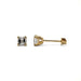 Pair of asscher cut lab diamond stud earrings in 14kt yellow gold on white background