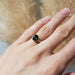 14kt white gold Australian sapphire and diamond ring shown on hand