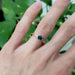 14kt rose gold Australian sapphire ring worn on hand, engraved and millgrain details
