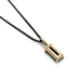 Back view of 14kt yellow gold baguette cut green tourmaline pendant on black chain