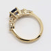 Back view of 14kt yellow gold ring with bi-colour sapphire and lab diamond accents