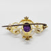 Back view of antique 9k yellow gold brooch with amethyst and seed pearls