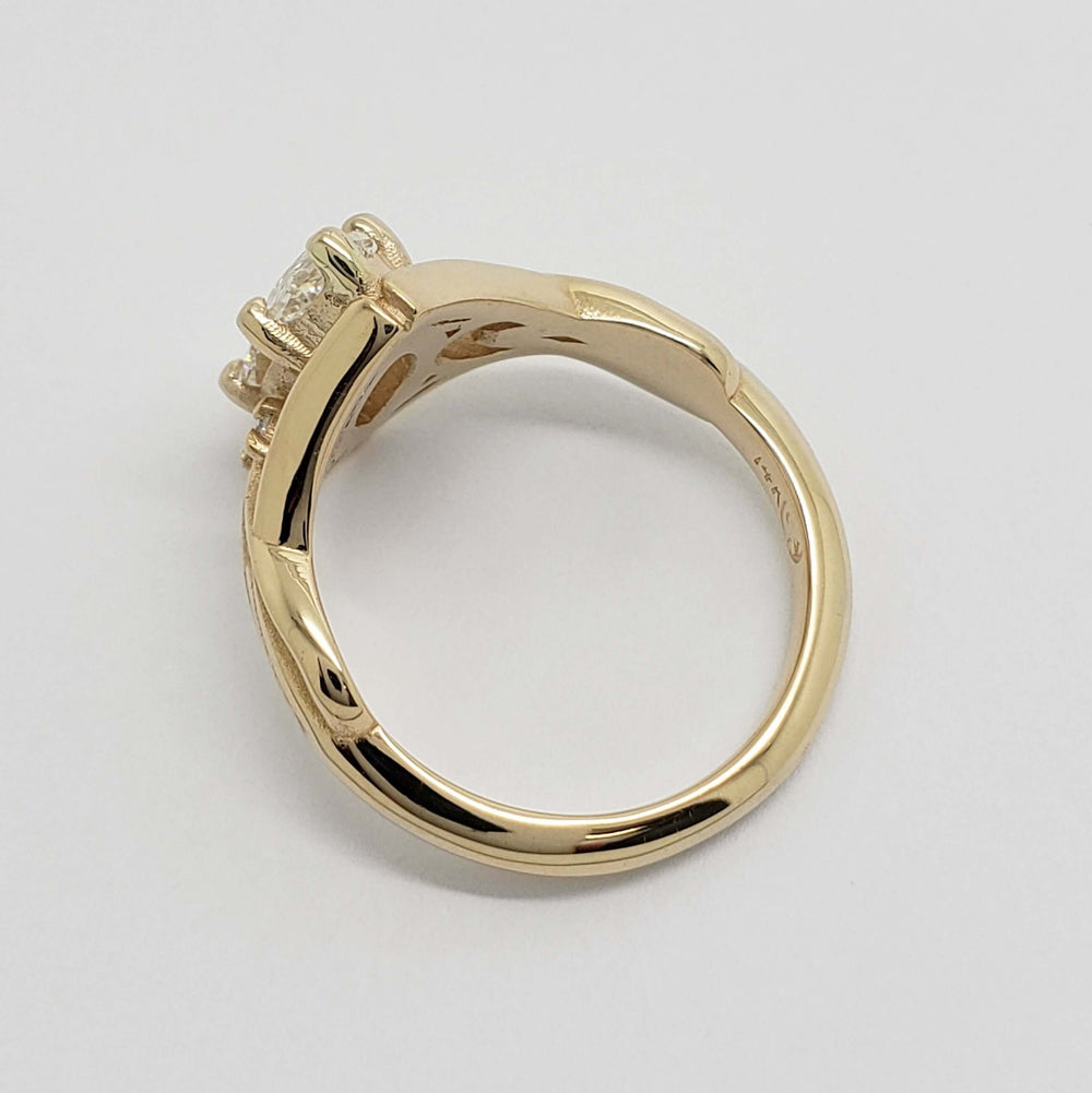 Back view of 14kt yellow gold engagement ring band and setting