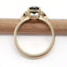 Back view of 14kt yellow gold ring with bi-coloured sapphire and trillion diamonds