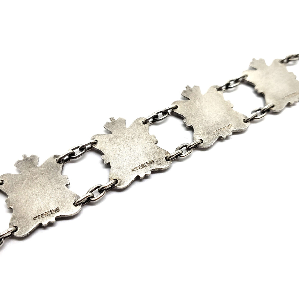 Back view of sterling silver Canadian crest bracelet showing hallmarks