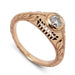 Bezel set round diamond engagement ring in 14k rose gold with filigree and hand engravings