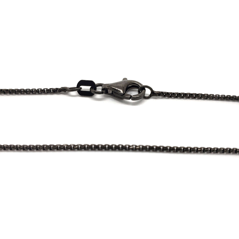 Blackened sterling silver box chain with lobster clasp detail