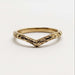 Chevron-shaped hand engraved 14kt yellow gold wedding ring, front view