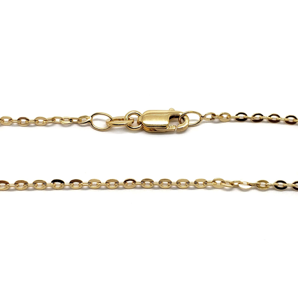 Close-up of 10kt yellow gold flat cable link chain with lobster clasp