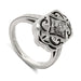 Edwardian style 14kt white gold engagement ring with bezel-set diamonds and engraved details