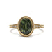 Front view of Ella 14kt yellow gold ring with green oval sapphire and lab-grown diamonds