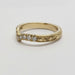 Side view of engraved 14kt yellow gold and lab diamond chevron wedding ring