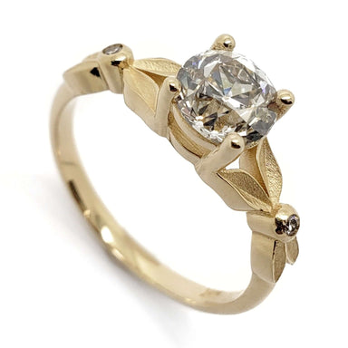 Floral-inspired 14kt yellow gold engagement ring with old European cut lab-grown diamond